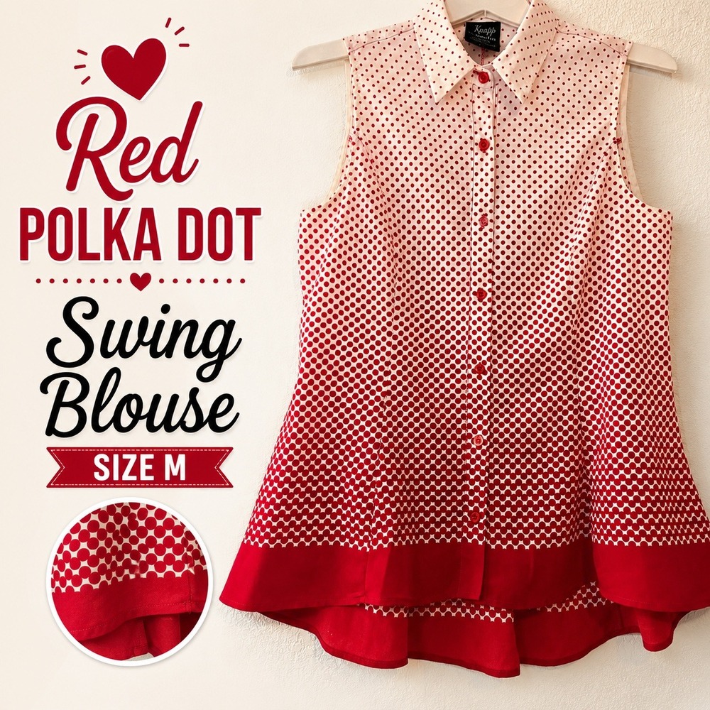 Knapp Studio Womens Red White Polka Dot Sleeveless Button Down Blouse Size M